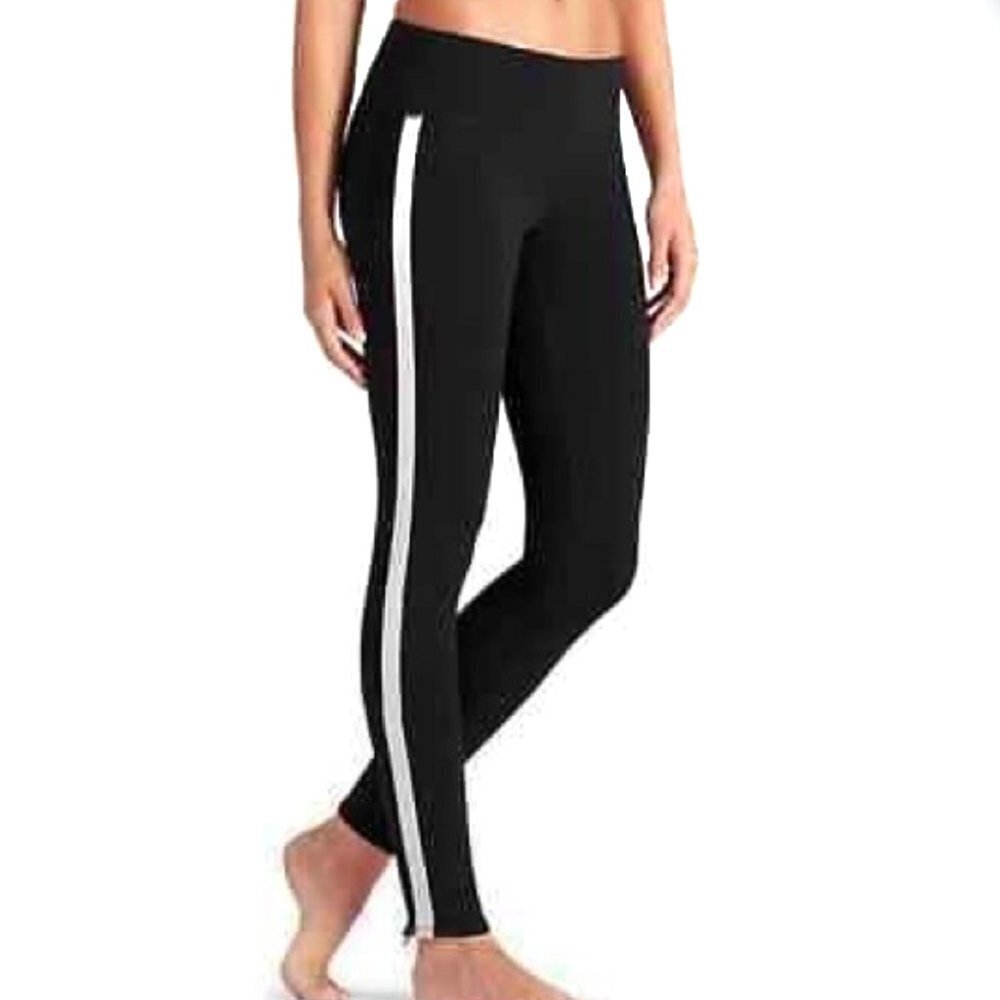 Athleta Tuxedo Stripe Leggings Black Zipper‎ MP